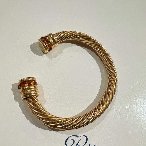 Vintage gold tone with caramel color crystals vintage cuff bracelet